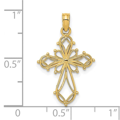 14K Gelbgold Ausgeschnitten Fantasie Kreuz Charm