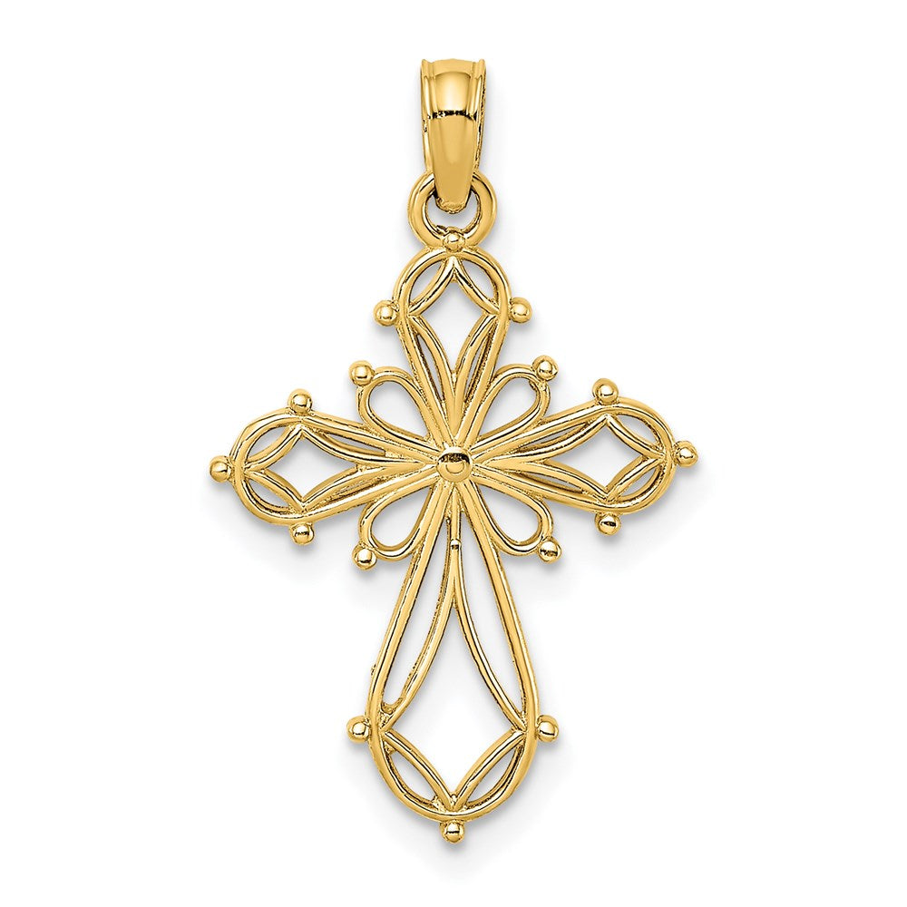 14K Gelbgold Ausgeschnitten Fantasie Kreuz Charm