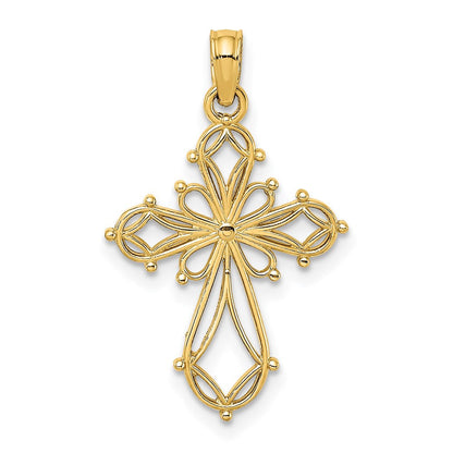 14K Gelbgold Ausgeschnitten Fantasie Kreuz Charm