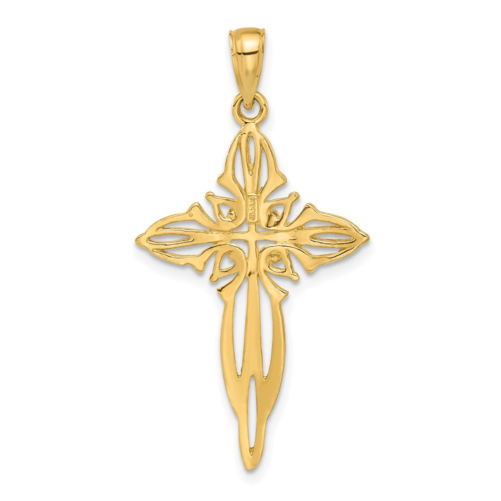 14K Gelbgold Poliert und Ausgeschnitten Gekugelt Kreuz