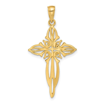 14K Gelbgold Poliert und Ausgeschnitten Gekugelt Kreuz
