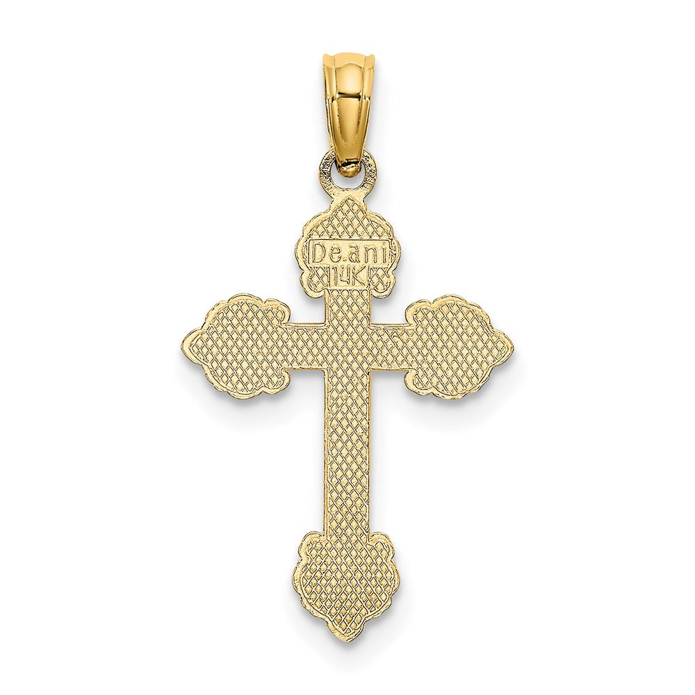 14K Gelbgold Poliert und Strukturiert Fantasie Kreuz Charm