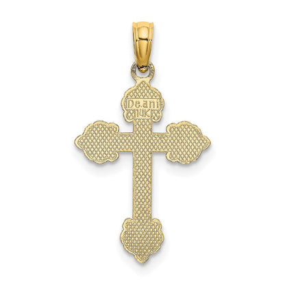 14K Gelbgold Poliert und Strukturiert Fantasie Kreuz Charm