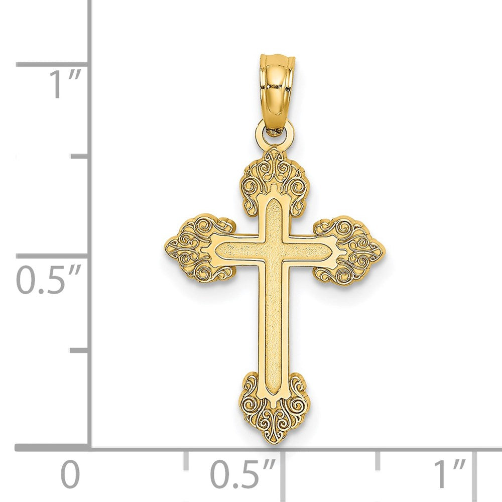 14K Gelbgold Poliert und Strukturiert Fantasie Kreuz Charm