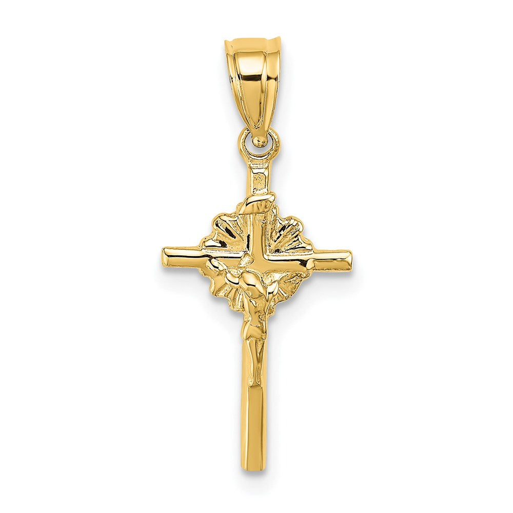 14K Gelbgold 2-d Starburst Kruzifix Charm