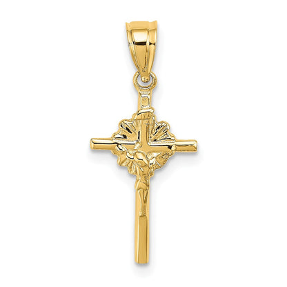 14K Gelbgold 2-d Starburst Kruzifix Charm