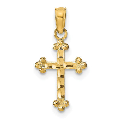 14K Gelbgold Diamantiert Kreuz Anhänger