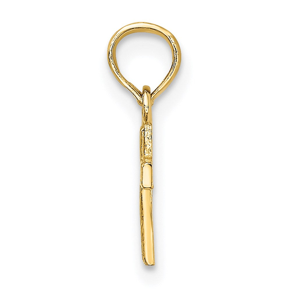 14K Gelbgold Poliert und Graviert Mini Kreuz Charm