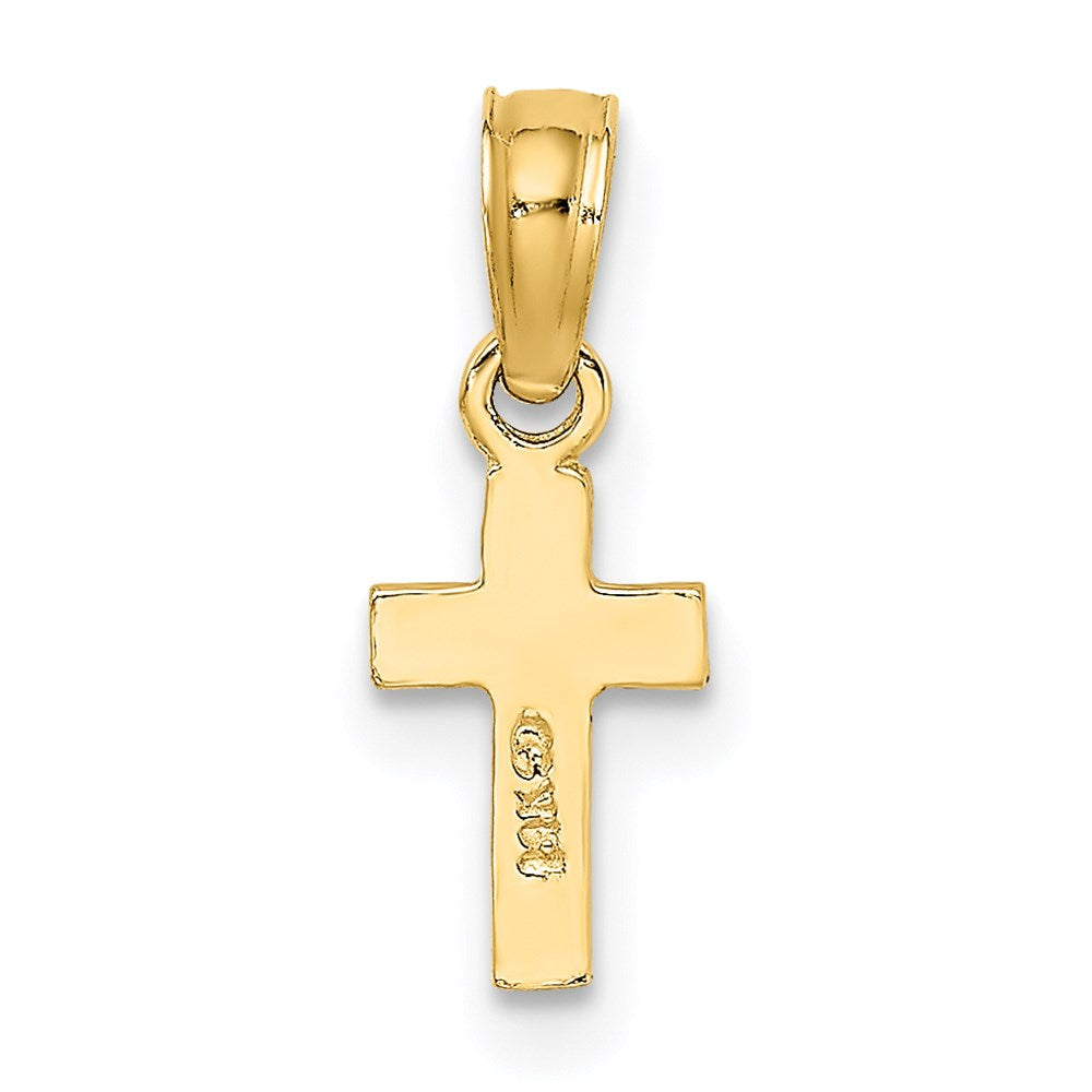 14K Gelbgold Poliert und Graviert Mini Kreuz Charm