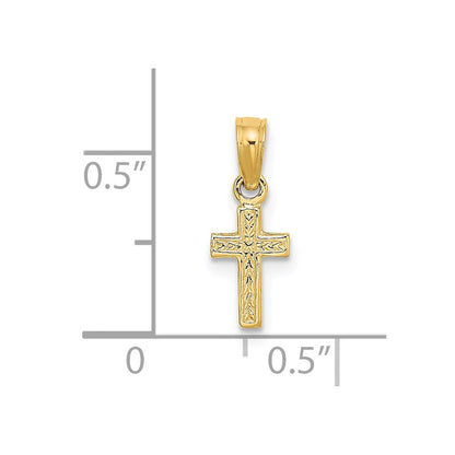 14K Gelbgold Poliert und Graviert Mini Kreuz Charm