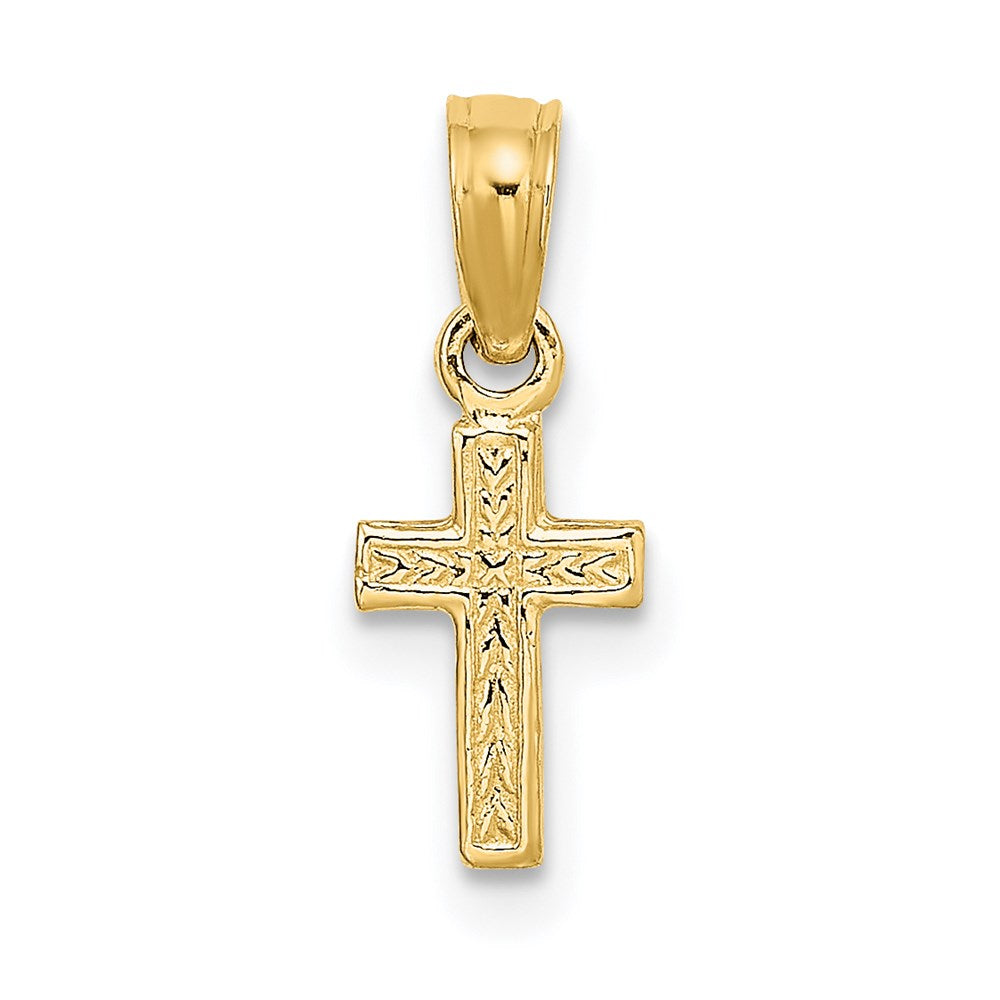 14K Gelbgold Poliert und Graviert Mini Kreuz Charm