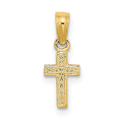 14K Gelbgold Poliert und Graviert Mini Kreuz Charm