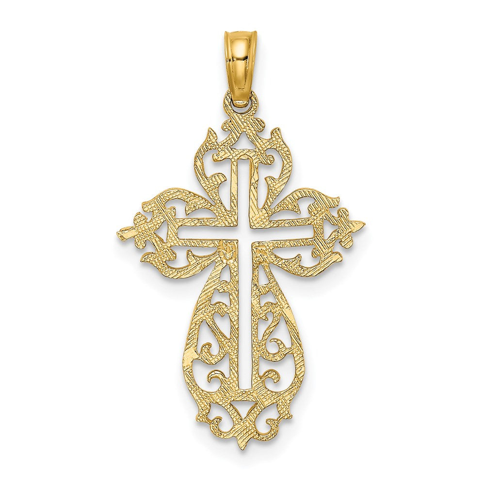 14K Gelbgold Ausgeschnitten Ranke Framed Kreuz Charm