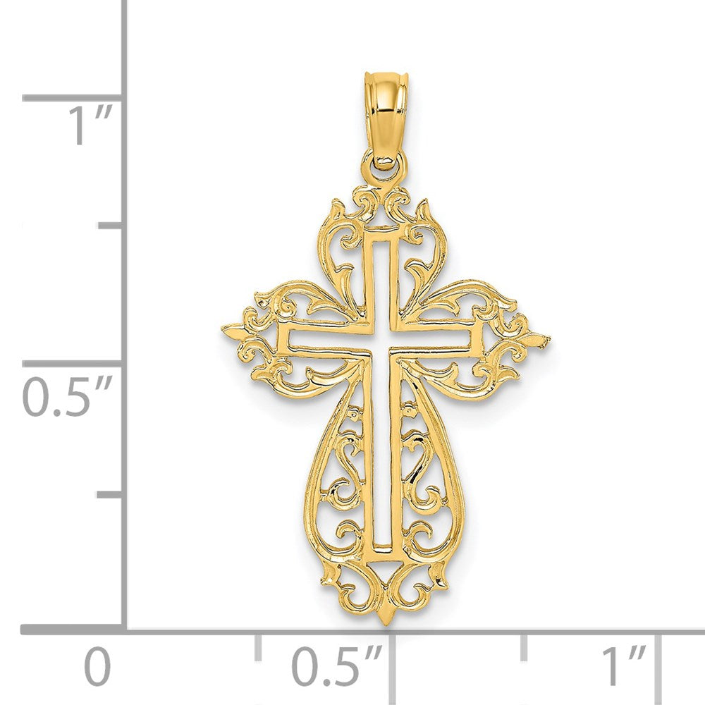14K Gelbgold Ausgeschnitten Ranke Framed Kreuz Charm