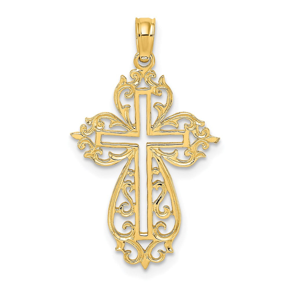 14K Gelbgold Ausgeschnitten Ranke Framed Kreuz Charm
