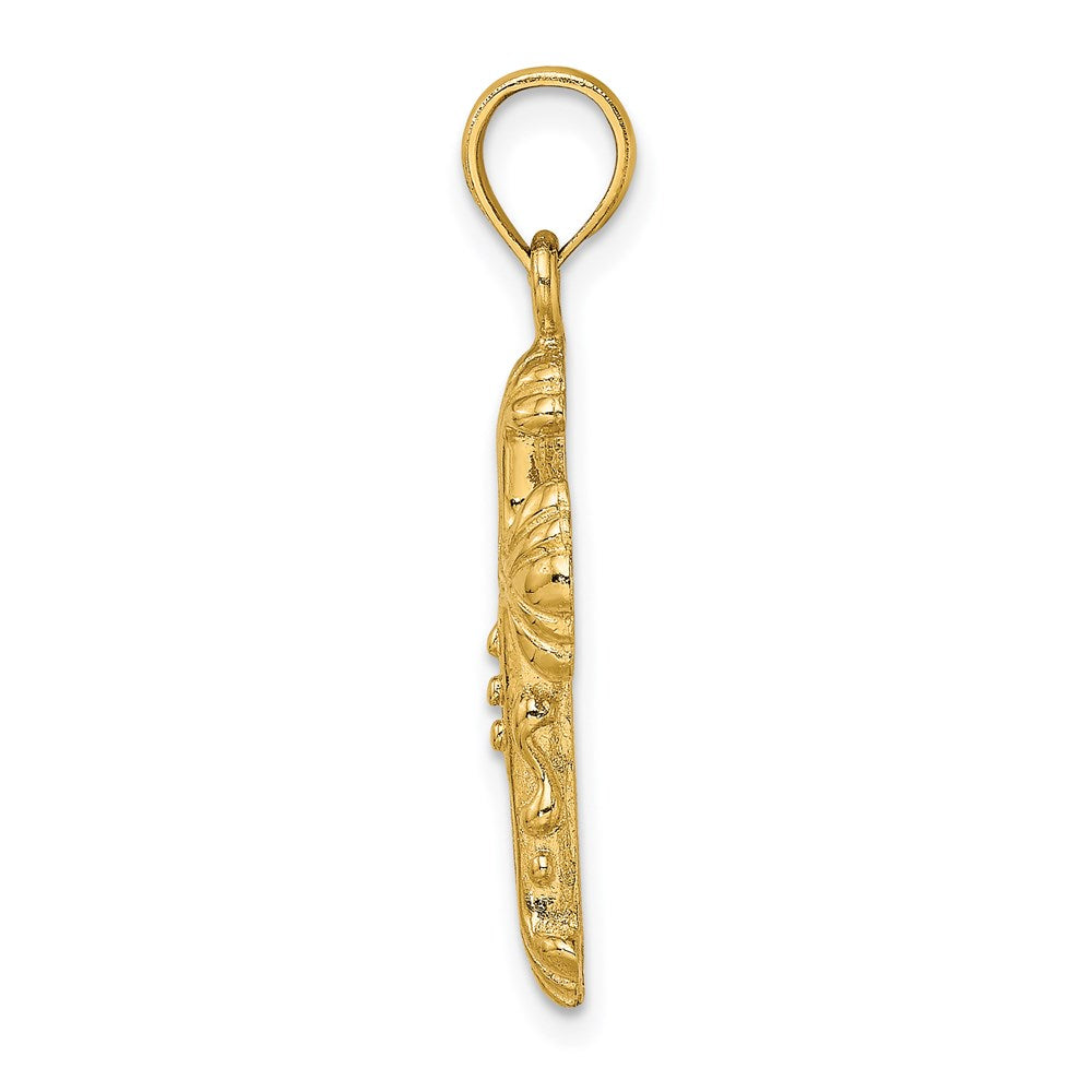 14K Gelbgold Poliertes und Texturiertes Kreuz-Charm