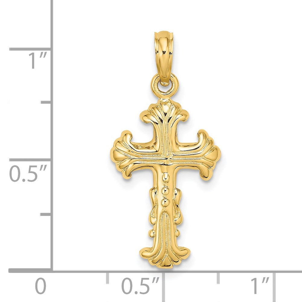 14K Gelbgold Poliertes und Texturiertes Kreuz-Charm