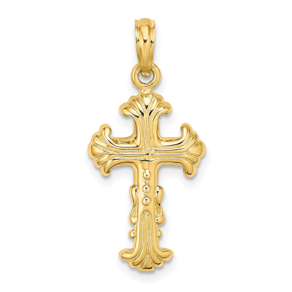 14K Gelbgold Poliertes und Texturiertes Kreuz-Charm