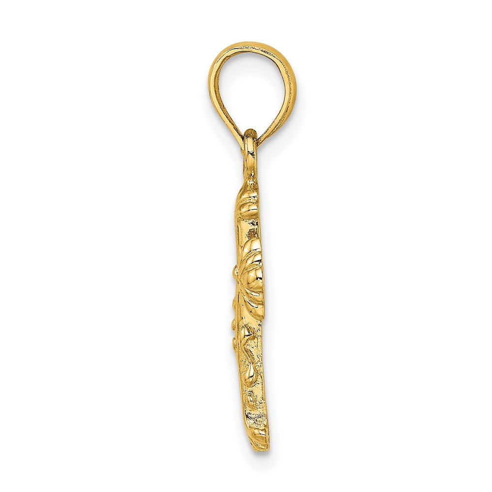 14K Gelbgold Poliert und Strukturiert Kreuz Charm