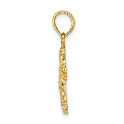 14K Gelbgold Poliert und Strukturiert Kreuz Charm