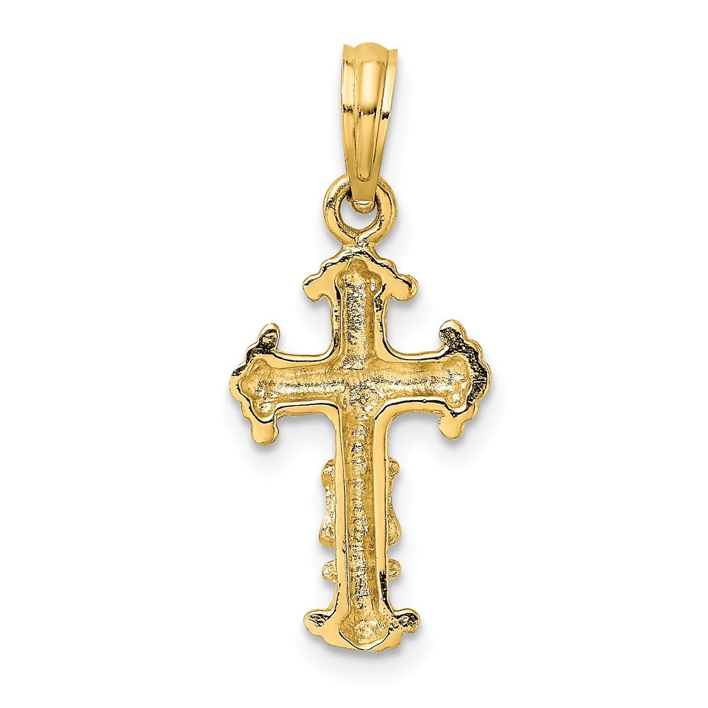 14K Gelbgold Poliert und Strukturiert Kreuz Charm