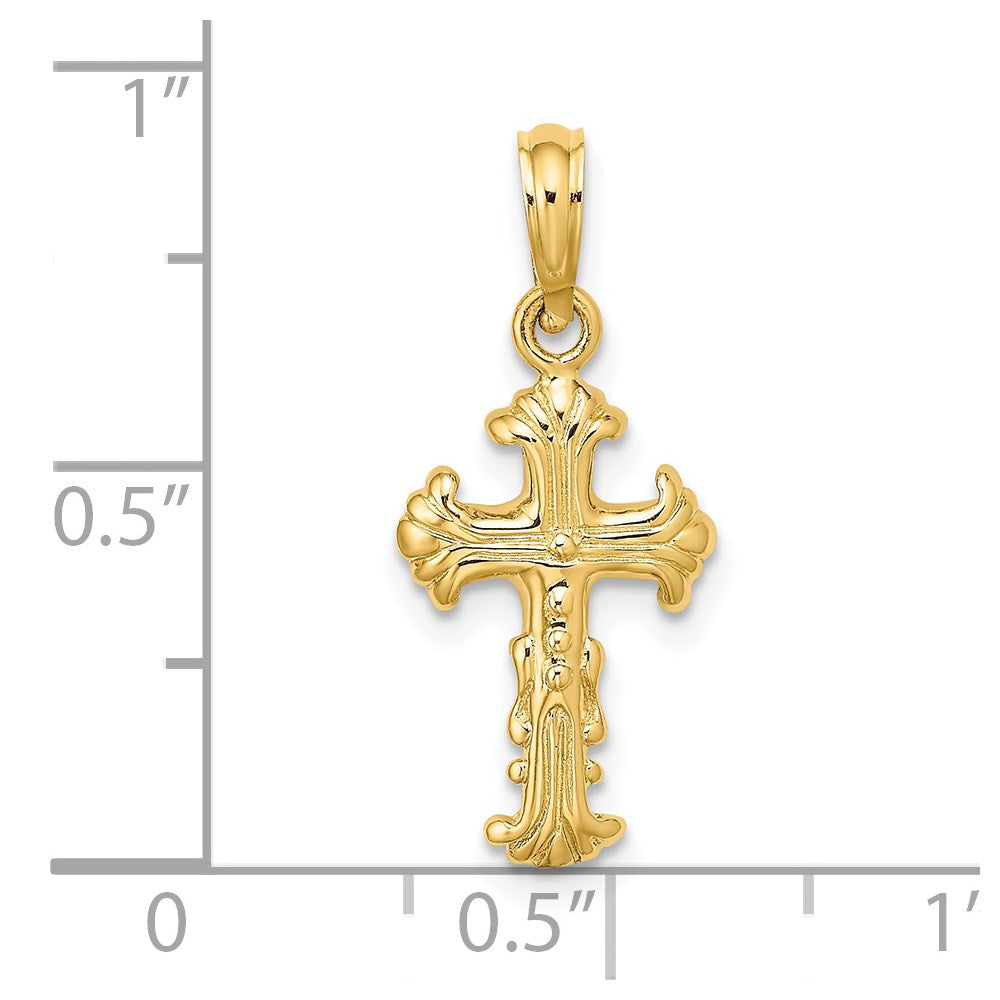 14K Gelbgold Poliert und Strukturiert Kreuz Charm