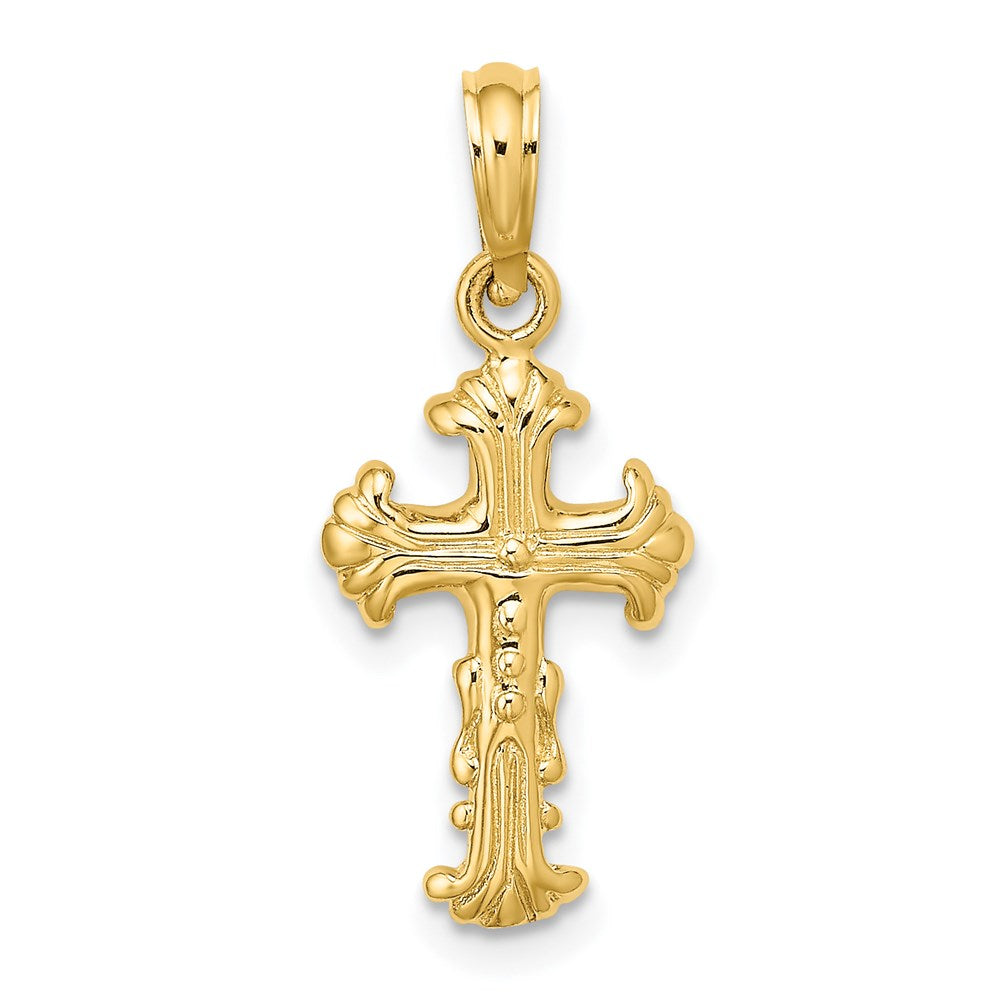 14K Gelbgold Poliert und Strukturiert Kreuz Charm