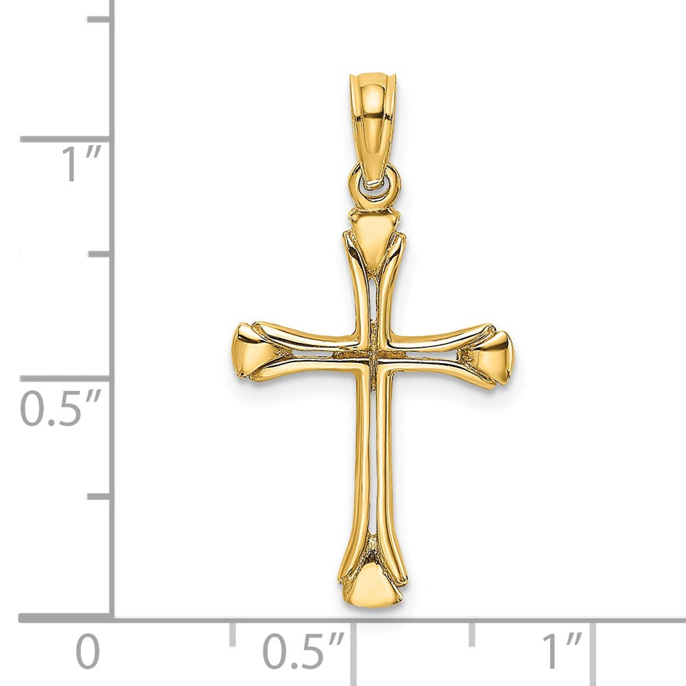 14K Gelbgold Poliert Abgeschrägt Ausgeschnitten Kreuz Anhänger