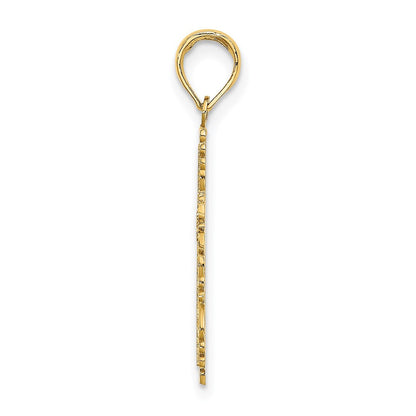 14K Gelbgold Strukturiert mit Lace Zierde Kreuz Charm
