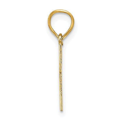14K Gelbgold Poliert mit Stern Muster Mini Kreuz Charm