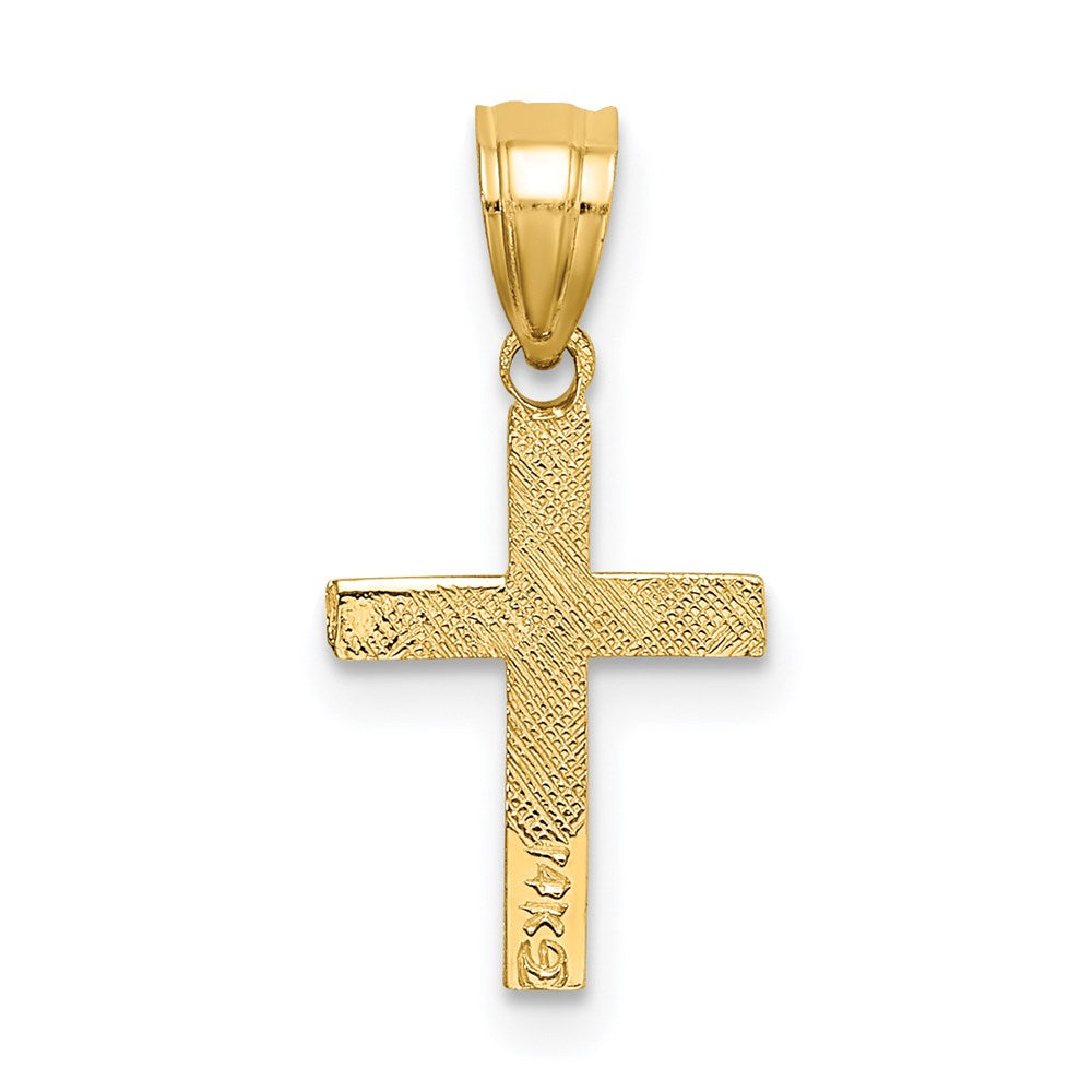 14K Gelbgold Poliert mit Stern Muster Mini Kreuz Charm
