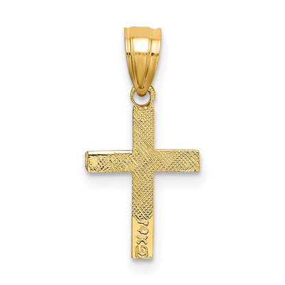 14K Gelbgold Poliert mit Stern Muster Mini Kreuz Charm