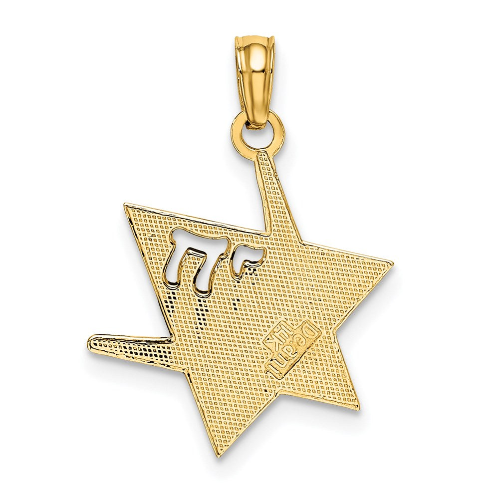 14K Gelbgold Poliert Stern Of David mit Chai Charm