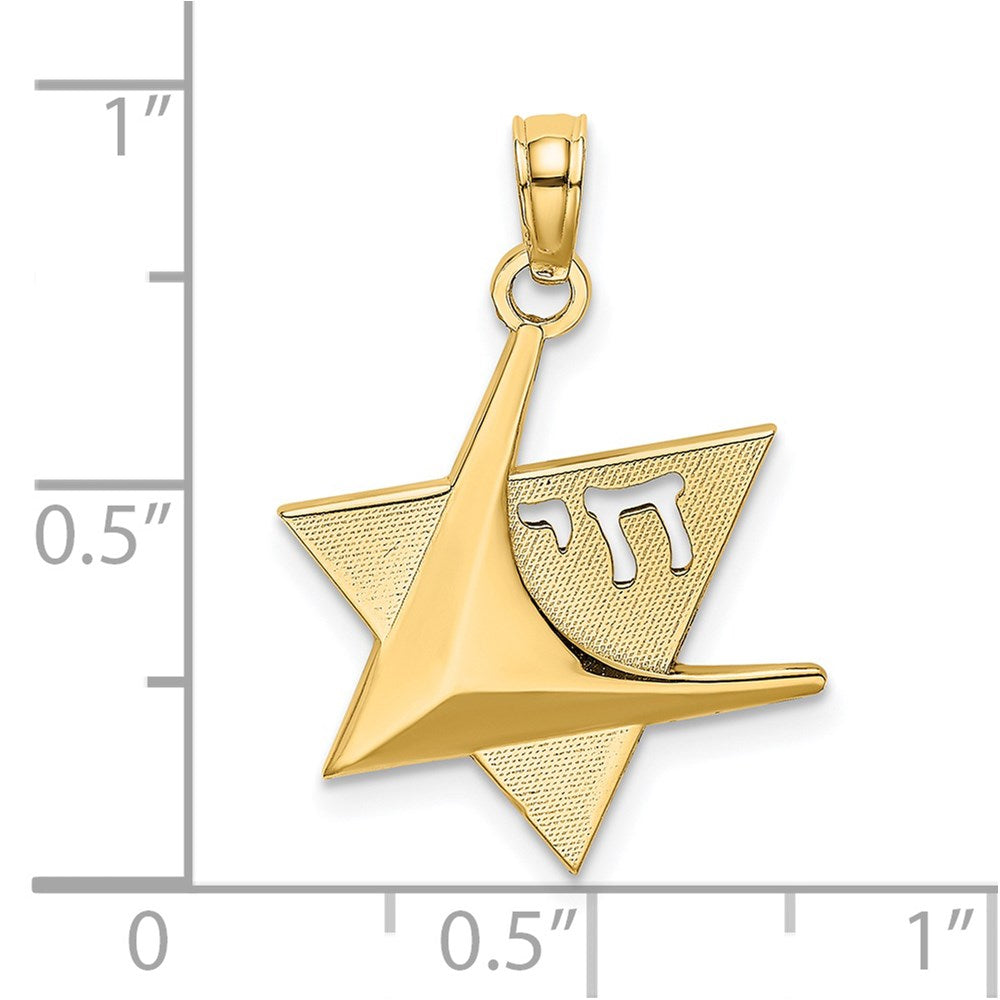 14K Gelbgold Poliert Stern Of David mit Chai Charm