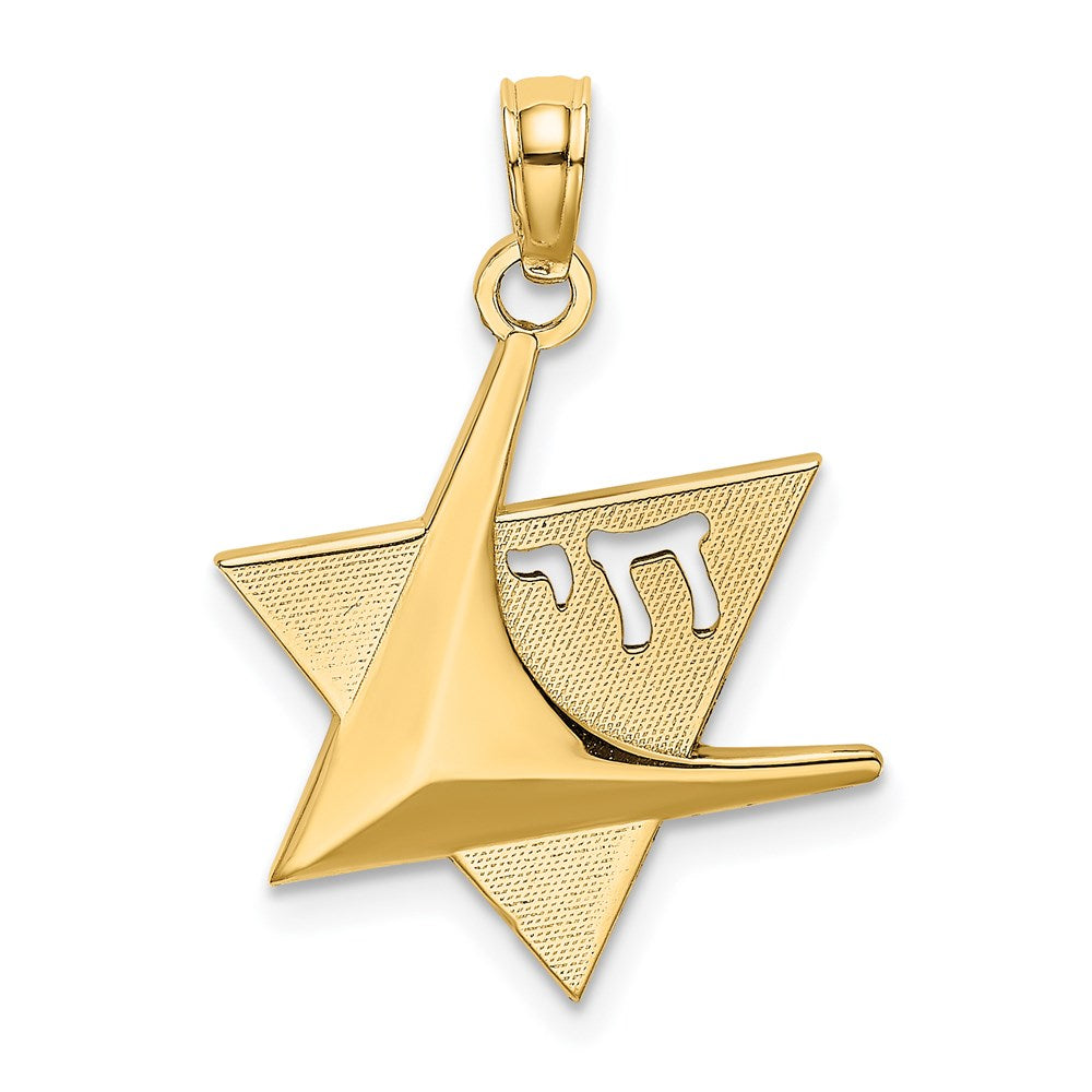 14K Gelbgold Poliert Stern Of David mit Chai Charm
