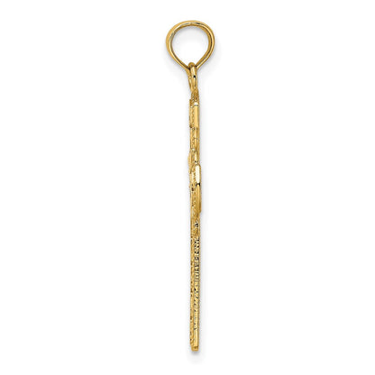14K Gelbgold Kreuz-Charm, poliert, mit Perlrand und Gitterakzent