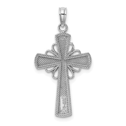 14K Weißgold Kreuz-Charm mit Perlrand und Gitter-Akzent