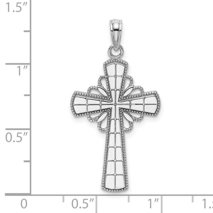 14K Weißgold Kreuz-Charm mit Perlrand und Gitter-Akzent