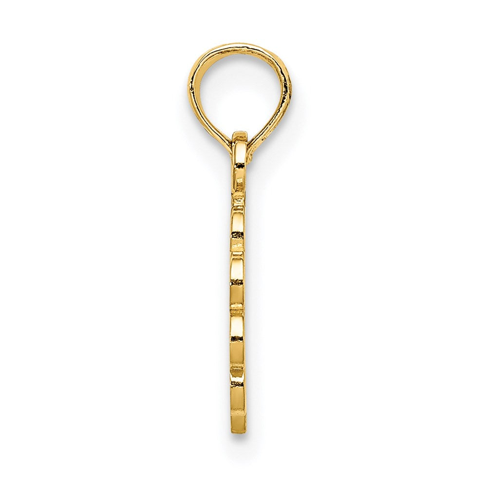 14K Gelbgold Betend Hands und Kreuz auf Gewellt Rund Disk Charm