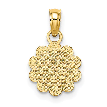 14K Gelbgold Betend Hands und Kreuz auf Gewellt Rund Disk Charm
