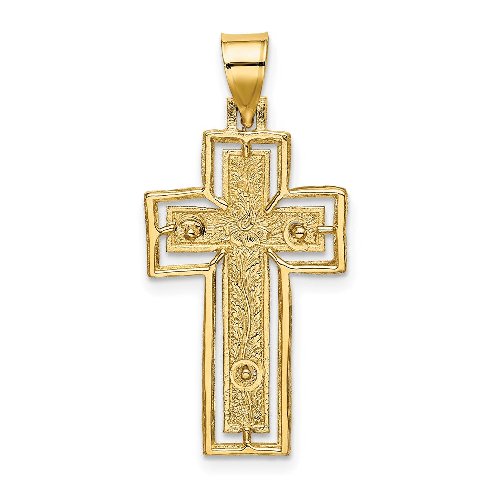 14K Gelbgold Kruzifix-Charm mit Rahmen, texturiert