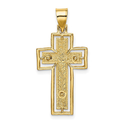 14K Gelbgold Kruzifix-Charm mit Rahmen, texturiert