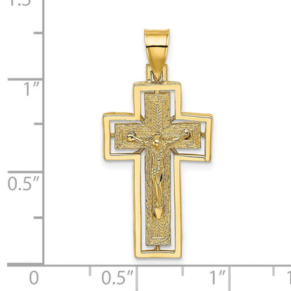 14K Gelbgold Kruzifix-Charm mit Rahmen, texturiert