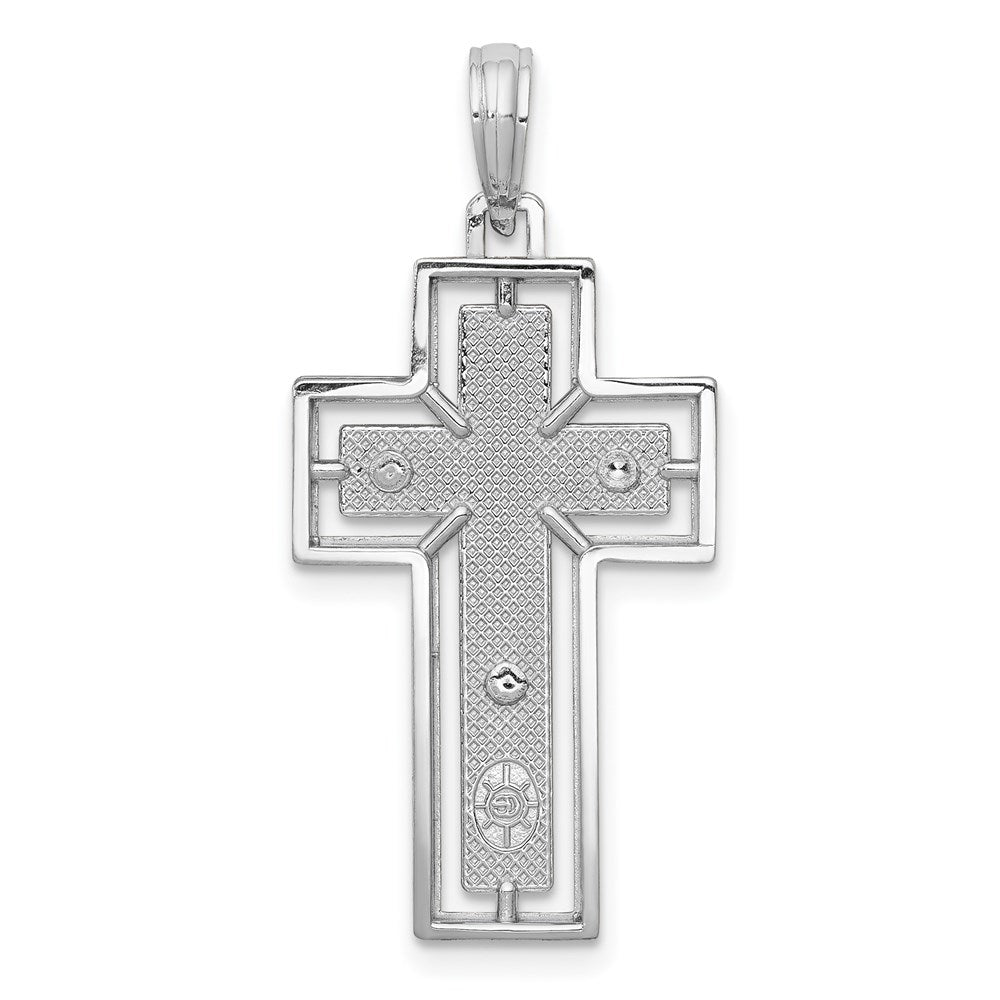 14K Weißgold Kruzifix-Charm mit strukturiertem Rahmen