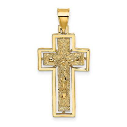 14K Gelbgold Kruzifix-Charm mit Rahmen, texturiert
