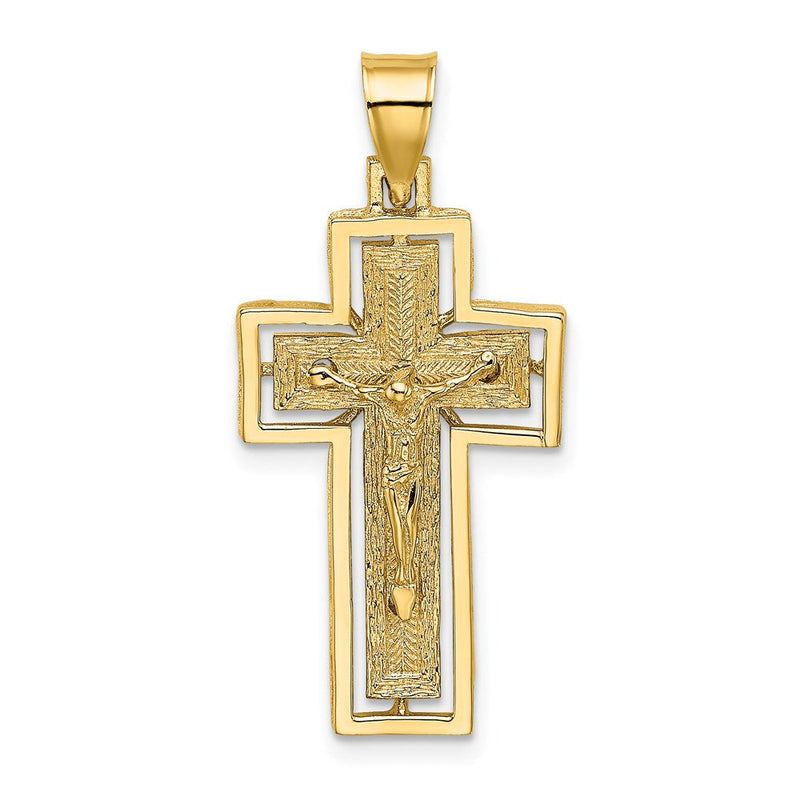 14K Gelbgold Kruzifix-Charm mit Rahmen, texturiert