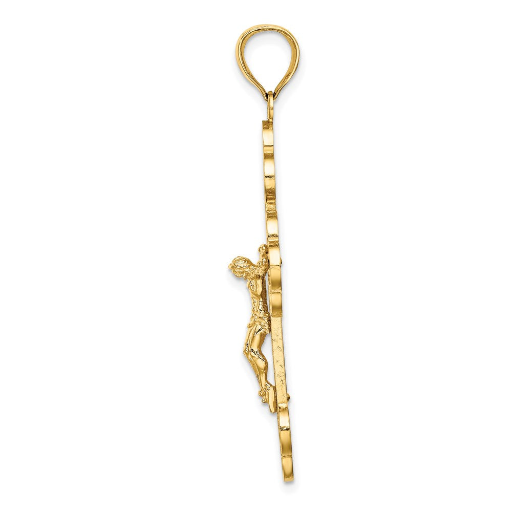 14 Karat Gelbgold Kruzifix-Charm mit geknospten Enden