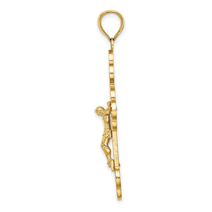 14 Karat Gelbgold Kruzifix-Charm mit geknospten Enden