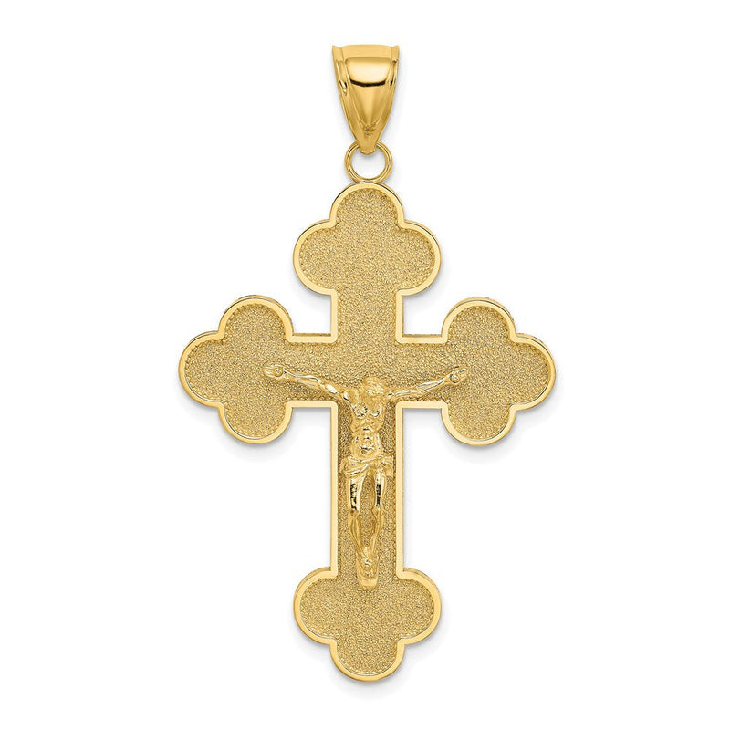 14 Karat Gelbgold Kruzifix-Charm mit geknospten Enden