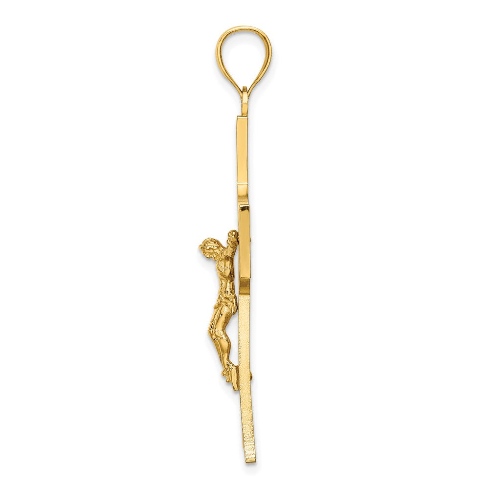 14K Gelbgold Kruzifix-Charm mit Ausschnitt und Kreis in der Mitte